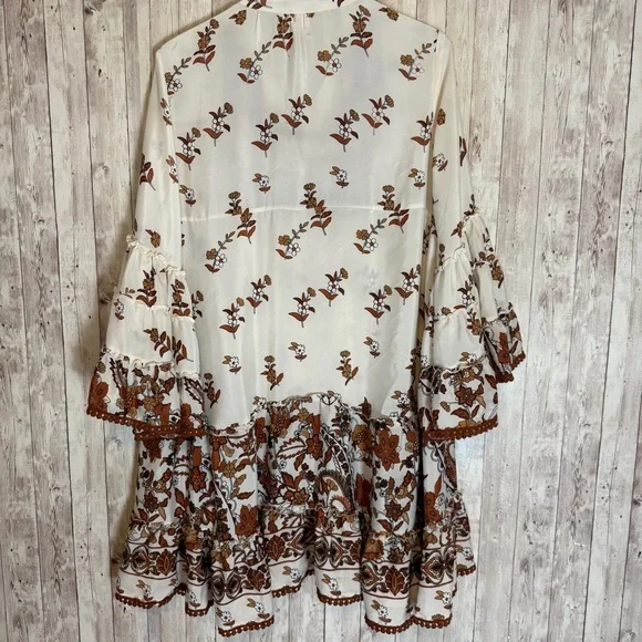 Jot Silk Boho Floral Tiered Free Size Dress Crochet Trim - Picture 7 of 9